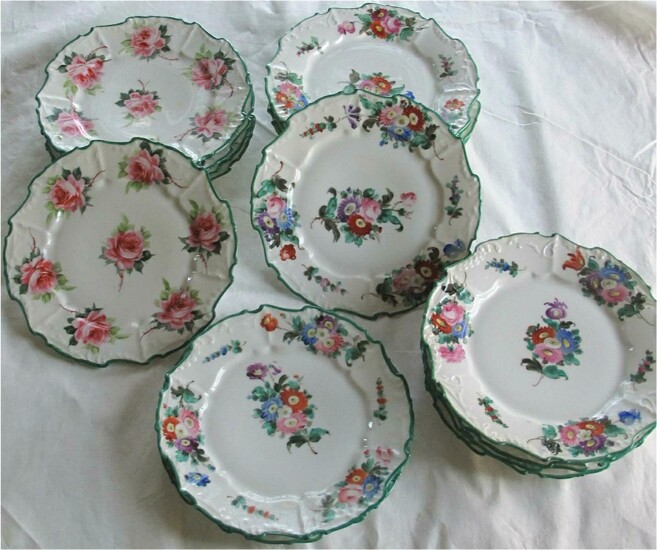 Sixteen German porcelain hand painted floral plates retailed by A Schmidt & Son NY c1925 GC3A