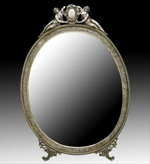 Sterling Silver Chased Wall Dresser Mirror And Frame