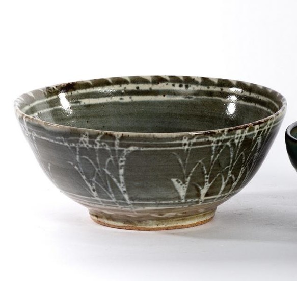 Studio Pottery, a stoneware bowl, wax resist design of