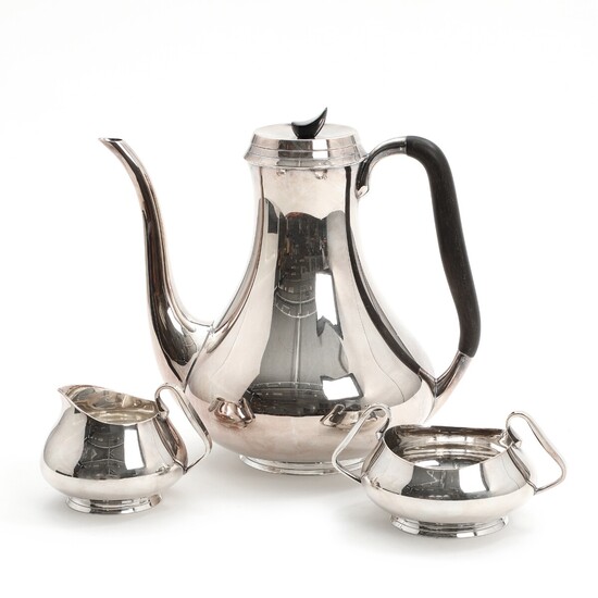 NOT SOLD. Svend Toxværd: Sterling silver coffee set. Comprising a coffee pot, a creamer and...