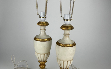 TABLE LAMPS, 2 pcs. painted and bronzed wood, 20th century.