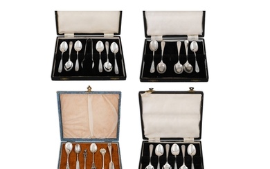 TWO CASED SET OF SILVER TEA SPOONS, and others etc.