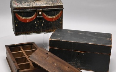 Three American Tin and Wood Boxes