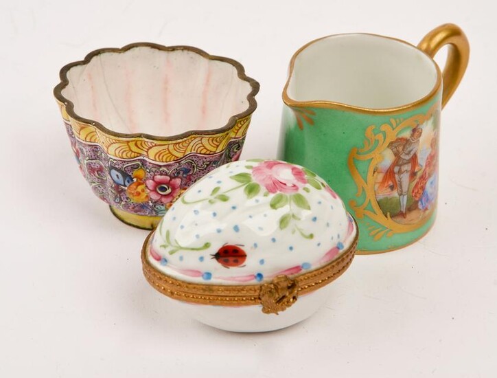Three Continental Miniatures incl. Limoges Pill Box