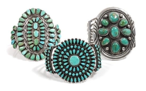 Three Southwestern Silver and Turquoise Cluster Bracelets