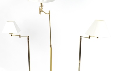 Three contemporary adjustable brass standard lamps with crea...