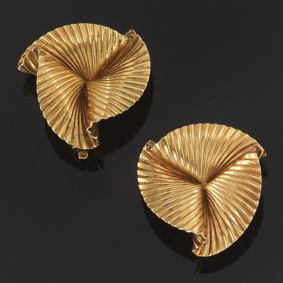 Tiffany & Co. Pair of Vintage Gold Radiant Design Ear Clips