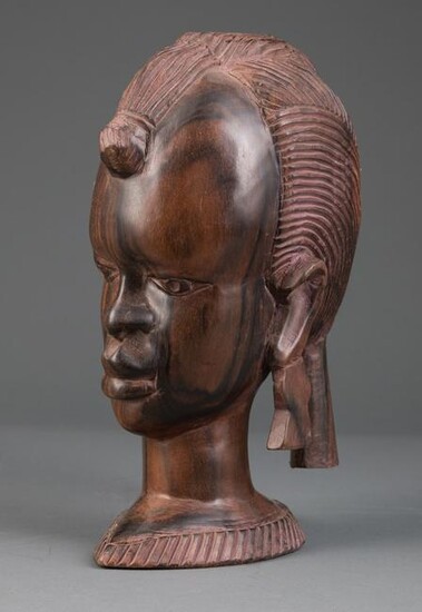 Tribal Carved Wood Bust of a Woman
