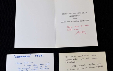 Two Alec Guinness signatures and an initialled Christmas card