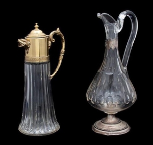 Two Continental Cut Glass Carafes Height of tallest 12