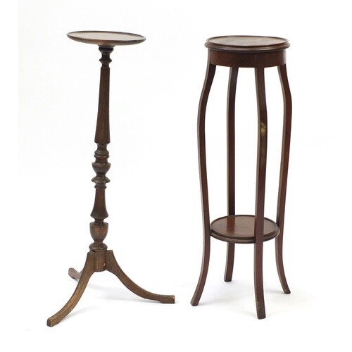 Two mahogany plant stands, one with under tier, the largest ...