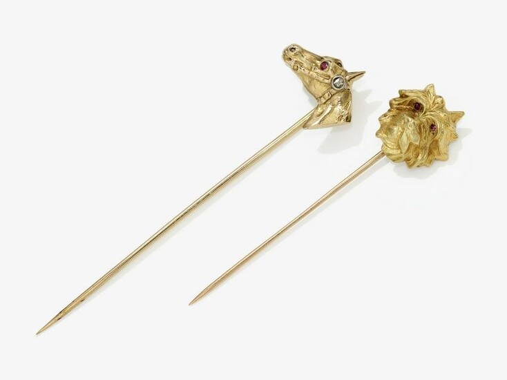 Two tie pins with horse's / dog's head