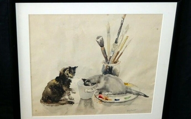 US Still Life Painting Cats Helen F. Everett