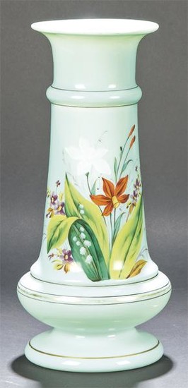 Vase in turquoise opaline with hand-painted floral