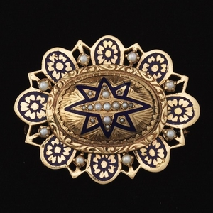 Victorian Style Gold, Pearl and Enamel Brooch