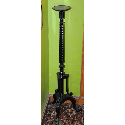 Victorian mahogany torchere with round top, barleytwist and ...