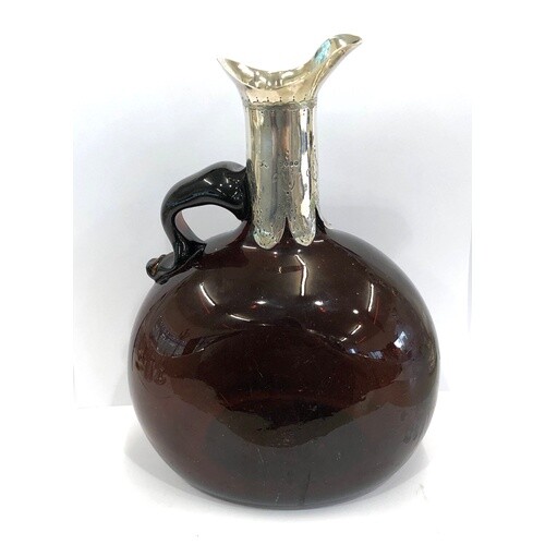 Victorian red glass and silver mounted decanter, London 1860