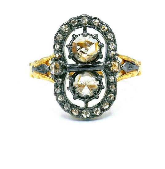 Vintage 14k Yellow Gold Hematite Diamond Ring