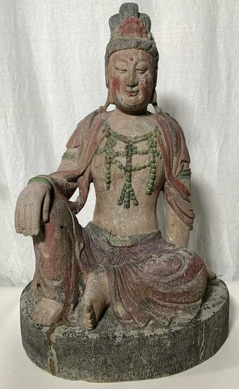 Vintage Carved Wooden Seated Buddha Sculpture