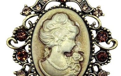 Vintage Gold and Red Cameo Brooch With Silhouette Of A Beauty