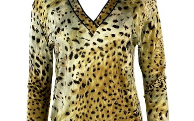 Vintage LEONARD Paris Silk Leopard V Neck Long Sleeve