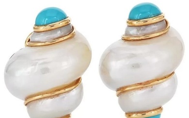Vintage MAZ Turquoise Shell 14k Gold Clip-On Earrings