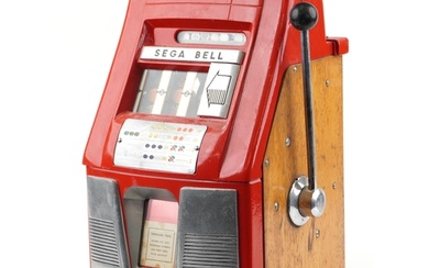 Vintage Sega Bell one armed bandit slot machine, 67cm H x 40...