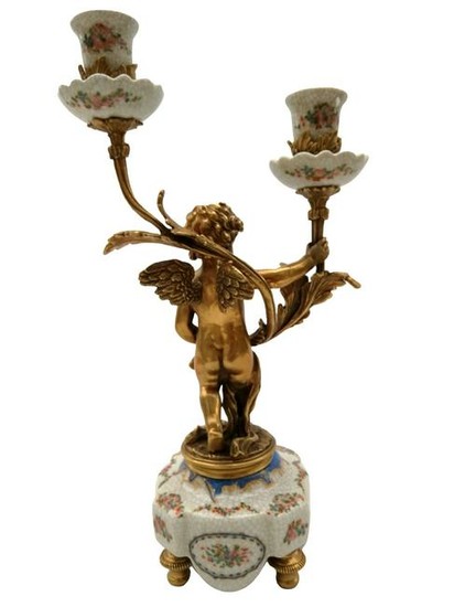 Vintage bronze & porcelain candlesticks