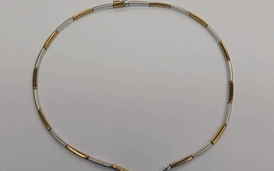 WHITE & YELLOW 9CT GOLD NECKLACE MARKED 375 - 44 CMS, 15 GRA...