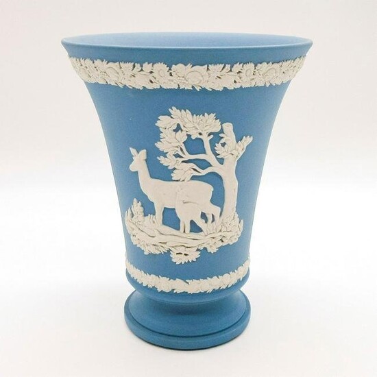 Wedgwood Blue Jasperware Vase, Deer and Fawn