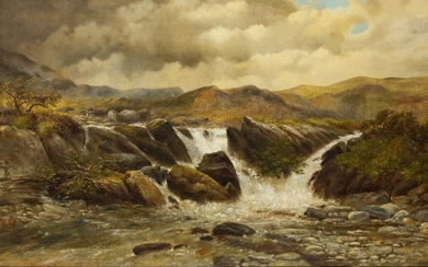 William Henry Mander, British 1850-1922- Swallow Falls, North Wales; oil on canvas, signed and inscribed Ã¢â‚¬Ëœ'Swallow FallsÃ¢â‚¬â„¢ N. Wales / W. H. ManderÃ¢â‚¬â„¢ on the reverse, 76.6 x 127.5 cm. Note: Mander specialised in painting landscape...