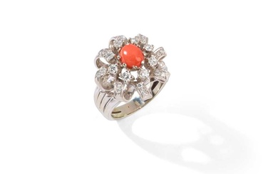 Y A mid-20th century coral and diamond dress ring