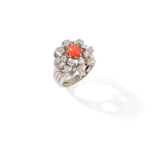 Y A mid-20th century coral and diamond dress ring