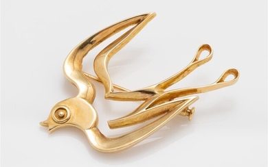 ilias LALAoUNIS 18k Yellow Gold swallow brooch, wt. 11.24g, Length...