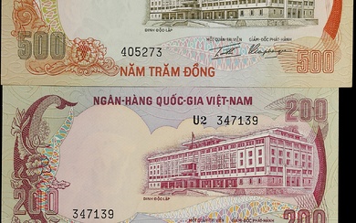 (t) MIXED LOTS. Lot of (3). Banque de l'Indochine & National Bank of Vietnam. 1 Piastre, 200 & 500 Dong, ND (1945-72). P-32, 33, & 76bD.