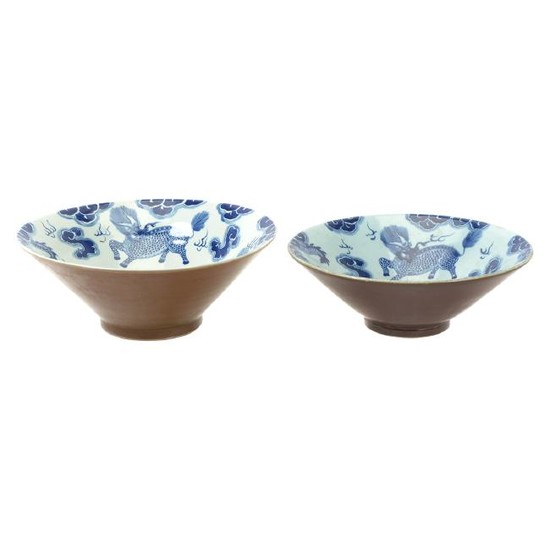 Two Chinese Brown and Blue Porcelain Bowls