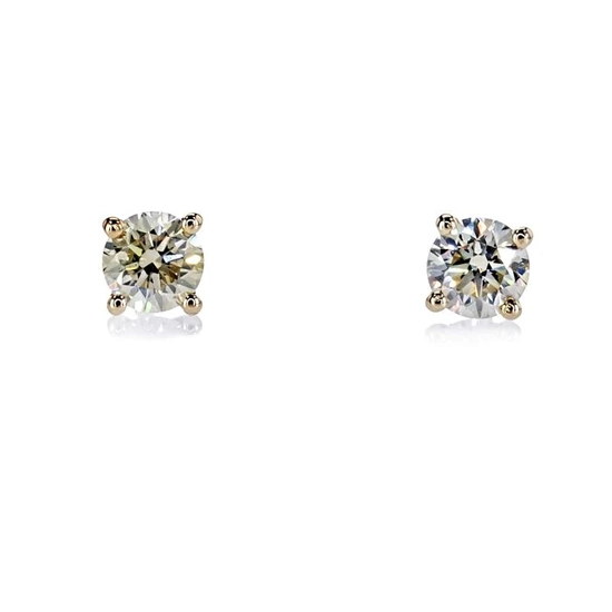 0.92 Ct Round Diamond Earrings - 14 kt. Yellow gold - Earrings Diamond - No Reserve