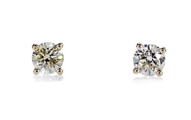 0.92 Ct Round Diamond Earrings - 14 kt. Yellow gold - Earrings Diamond - No Reserve