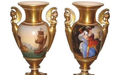 1 Pair of Sèvres Empire vases, gilded with...