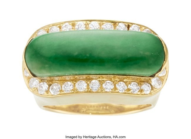11091: Diamond, Jadeite Jade, Gold Ring Stones: Full-c