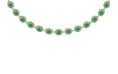 11.30 Ctw VS/SI1 Emerald And Diamond 14K Yellow Gold Girls Fashion Necklace (ALL DIAMOND ARE LAB