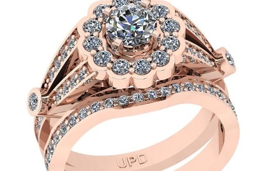 1.17 Ctw SI2/I1 Gia Certified Center Diamond 14K Rose Gold Bridal Style Wedding set Ring