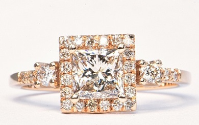 1.32 ct J VS2 - 14 kt. Pink gold - Ring - 1.01 ct Diamond - Diamonds, No Reserve Price