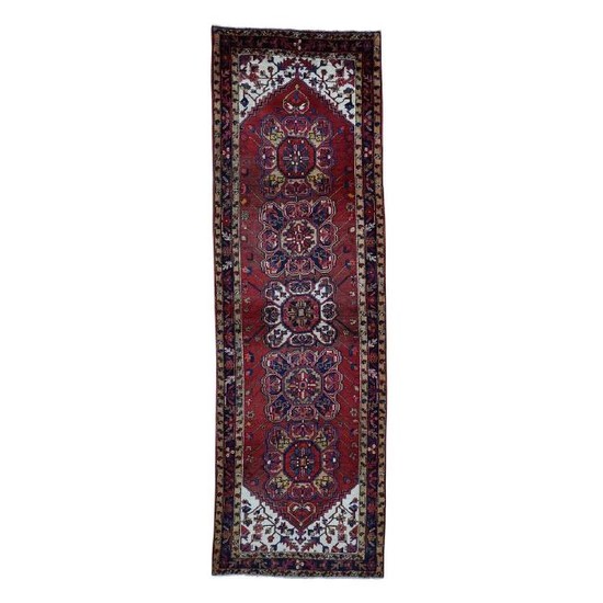 Semi Antique Persian Heriz Wide Runner Hand-Knotted
