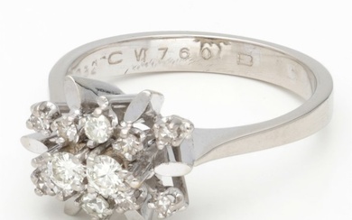 14 karat white gold ring set with 2 brilliant cut...