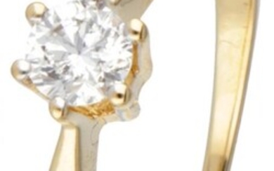 14 kt. Geelgouden solitair ring bezet met ca. 0.25 ct. diamant.