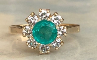 14 kt. Gold - Ring - 0.72 ct Diamond - Emerald