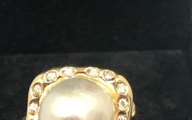 14 kt. Mabe pearl, Yellow gold, 14.6 mm- Ring Diamond