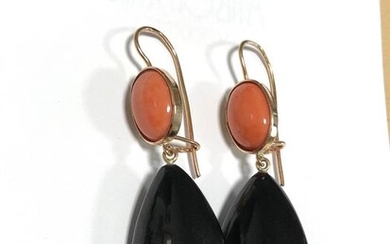 14 kt. Pink gold - Earrings coral Sciacca jet black