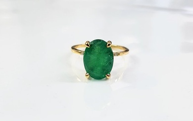 14 kt. Yellow gold - Ring - 3.53 ct Emerald - Diamonds